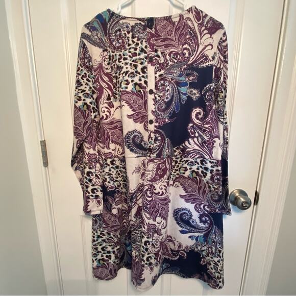 Chicos Asymmetrical Paisley Print Button-Back Lightweight Tunic sz L 2 pockets - Picture 5 of 12
